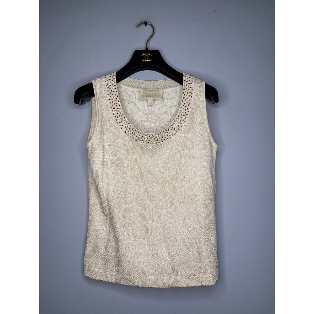 VTG St. John Women's XS Woman Round Neck Sleeveless Embroidery Tank Top Cream XS